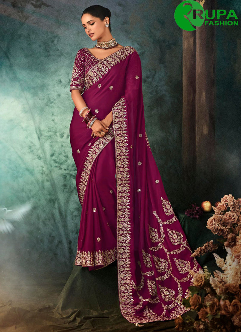 Wonderful Purple Color Satin New Designer Party Wear Classical Saree