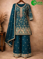 Load image into Gallery viewer, Attractive Teal Color Embroidered Work Chinon Salwar Suit