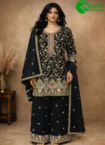 Load image into Gallery viewer, Majestic Black Color Chinon Fabric Party Wear Embroidered Salwar Suit