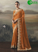 Load image into Gallery viewer, Orange Color Tissue Trendy Saree with Embroidered, Resham and Thread Work