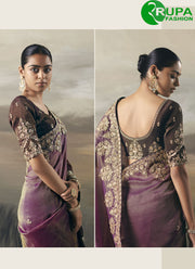 Wonderful Purple Color Tissue Embroidered Designer Party Wear Traditional Saree