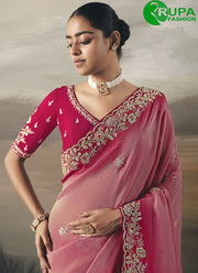 Lovely Pink Color Tissue New Designer Party Wear Saree Embroidered, Resham and Thread Work