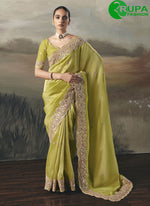 Load image into Gallery viewer, Outstanding Green Color Tissue Embroidered Resham Work Party Wear Saree