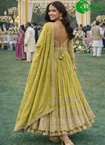 Load image into Gallery viewer, Divine Lime Green Color Chinon Embroidered Designer Anarkali Suit For Any Occasion