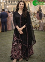 Load image into Gallery viewer, Black Color Georgette Anarkali Suit with Embroidered, Sequins and Thread Work