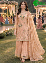 Load image into Gallery viewer, Beautiful Peach Color Crepe Party Wear Embroidered Salwar Suit
