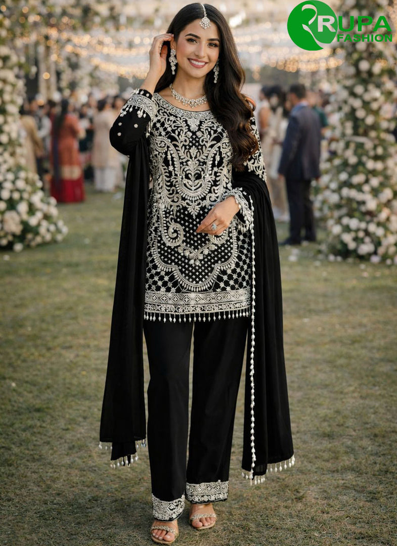 Majestic Black Color New Designer Party Wear Straight Salwar Suit