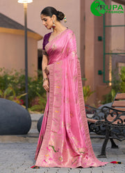 Beautiful Pink Colour , Swarovski, Woven and Zari Work Classic Saree for Engagement