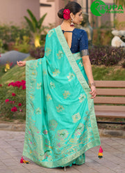 Attractive Pure Dola Contemporary Saree In Turquoise Color
