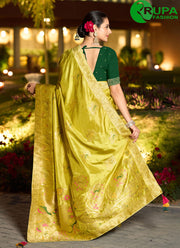 Wonderful Green Pure Dola Traditional Saree