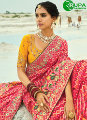 Adorable Red Color Pure Georgette Bhandej Cut Dana Heavy Hand Work Border Saree