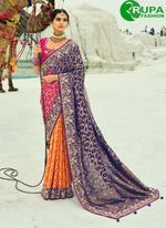 Load image into Gallery viewer, Purple Pure Georgette Bandhej Saree with Beads, Cut Dana, Embroidered, Fancy and Zari Work

