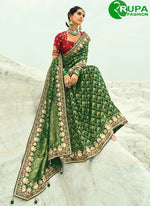 Load image into Gallery viewer, Green Pure Georgette Cut Dana, Embroidered, Fancy and Zari Work Trendy Saree for Ceremonial
