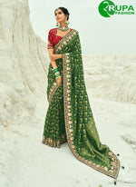 Load image into Gallery viewer, Green Pure Georgette Cut Dana, Embroidered, Fancy and Zari Work Trendy Saree for Ceremonial
