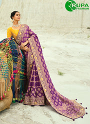 Purple Pure Georgette Bandhej, Cut Dana, Embroidered, Fancy and Zari Work Contemporary Sari for Ceremonial