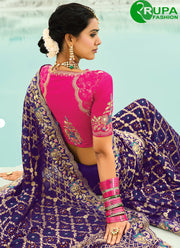 Pure Georgette Bandhej Cut Dana, Embroidered, Fancy Work, Zari Saree In Purple Color