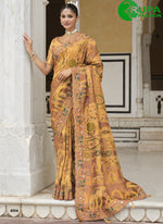 Load image into Gallery viewer, Orange Color Silk Resham Embroidered And Printed Work Traditional Khatli Work Saree