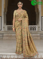 Load image into Gallery viewer, Cream Color Silk Embroidered, Khatli and Print Work Traditional Designer Saree