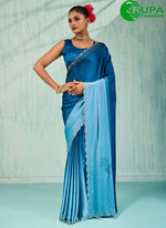 Load image into Gallery viewer, Glossy Blue Color Satin Classic Party Wear Saree

