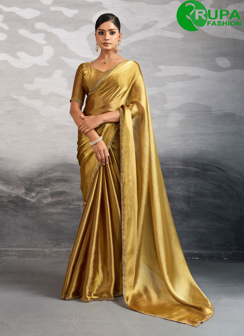 Awesome Mustard Color Burberry Classic Designer Party Wear Saree