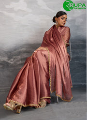 Rust Color Beads, Patch Border and Cut Dana Work Burberry Trendy Saree