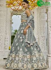 Grey Color Organza Embroidered, Sequins, Thread and Zari Work Readymade Lehenga Choli
