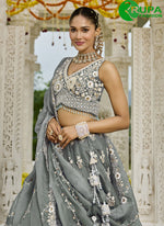 Load image into Gallery viewer, Grey Color Organza Embroidered, Sequins, Thread and Zari Work Readymade Lehenga Choli