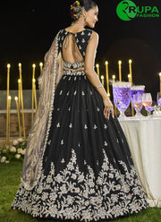 Black Color Satin Silk Readymade Lehenga Choli with Embroidered, Sequins and Thread Work