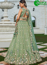 Chic Teal Tissue Readymade Lehenga Choli with Beads, Embroidered, Fancy, Sequins, Thread and Zari Work