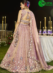 Extraordinary Lavender and Pink Tissue Readymade Lehenga Choli with Beads, Embroidered, Fancy, Sequins, Thread and Zari Work