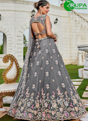 Grey Color Beads, Embroidered, Sequins, Thread and Zari Work Tissue Readymade Lehenga Choli