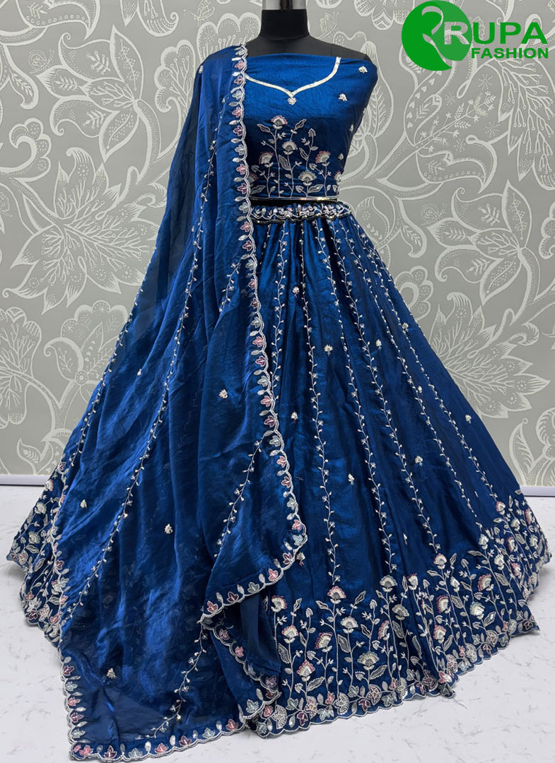 Lovely Royal Blue Color Satin Silk Designer Party Wear Lehenga Choli