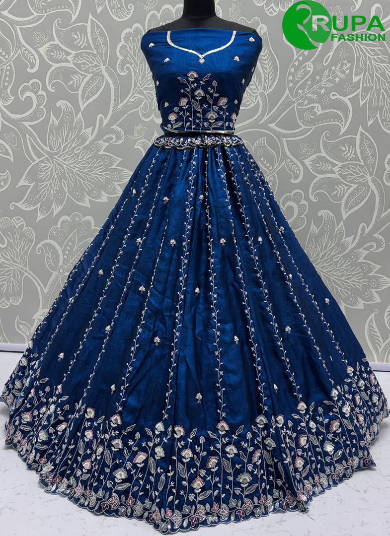 Lovely Royal Blue Color Satin Silk Designer Party Wear Lehenga Choli