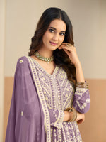 Load image into Gallery viewer, Awesome Lavender Color Faux Georgette Anarkali Salwar Suit with Embroidered Work