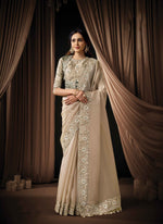 Load image into Gallery viewer, Attractive Beige Color Organza Embroidered, Sequins and Stone Work Classical Saree