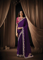 Load image into Gallery viewer, Purple Color Silk Embroidered, Pearls and Sequins Work Classical Saree