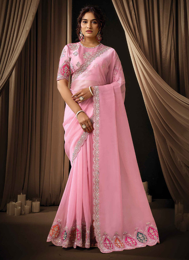Speechless Pink Color Organza Designer Party Wear Saree