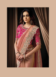 Wonderful Pink Color Organza Classical Party Wear Saree