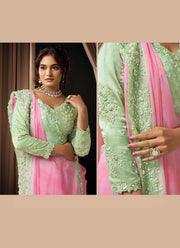 Divine Pink And Green Color Soft Georgette Designer Traditional Saree