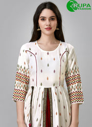 Lovely White Color Readymade Rayon Cotton With Designer Printed Long Kurti