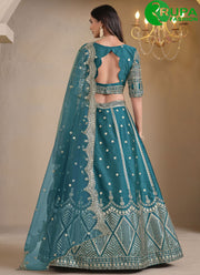 Attractive Sea Green Color Art Silk Embroidered and Mirror Work Lehenga Choli
