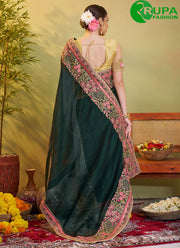 Lovely Green Color Organza Contemporary with Embroidered Work Saree