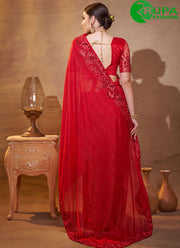 Marvelous Maroon Color Satin Trendy with Embroidered Work Saree