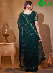 Lovely Rama Color Georgette Embroidered Work Contemporary Saree