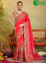 Load image into Gallery viewer, New Designer Rust Color Embroidered Work Satin Silk Classic Saree
