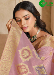 Attractive Pink Color Silk Fancy, Weaving and Zari Work Classic Saree