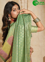 Lovely Rama Color Silk Fancy, Weaving and Zari Work Classic Saree