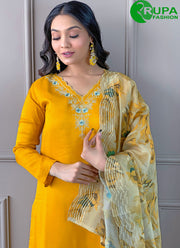 New Designer Yellow Color Embroidery Work,Printed Salwar Suit