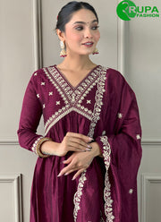 Beautiful Wine Color Viscose Rayon And Silk Dupatta Salwar Suit