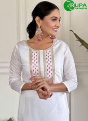 Lovely White Color Embroidery Work,Printed And Ceremonial Salwar Suit